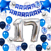 JumDaQQ 17th Birthday Party Decorations - Blue Banner, Star Foil & Confetti Balloons for Boys, Model JD-17th-blue-31