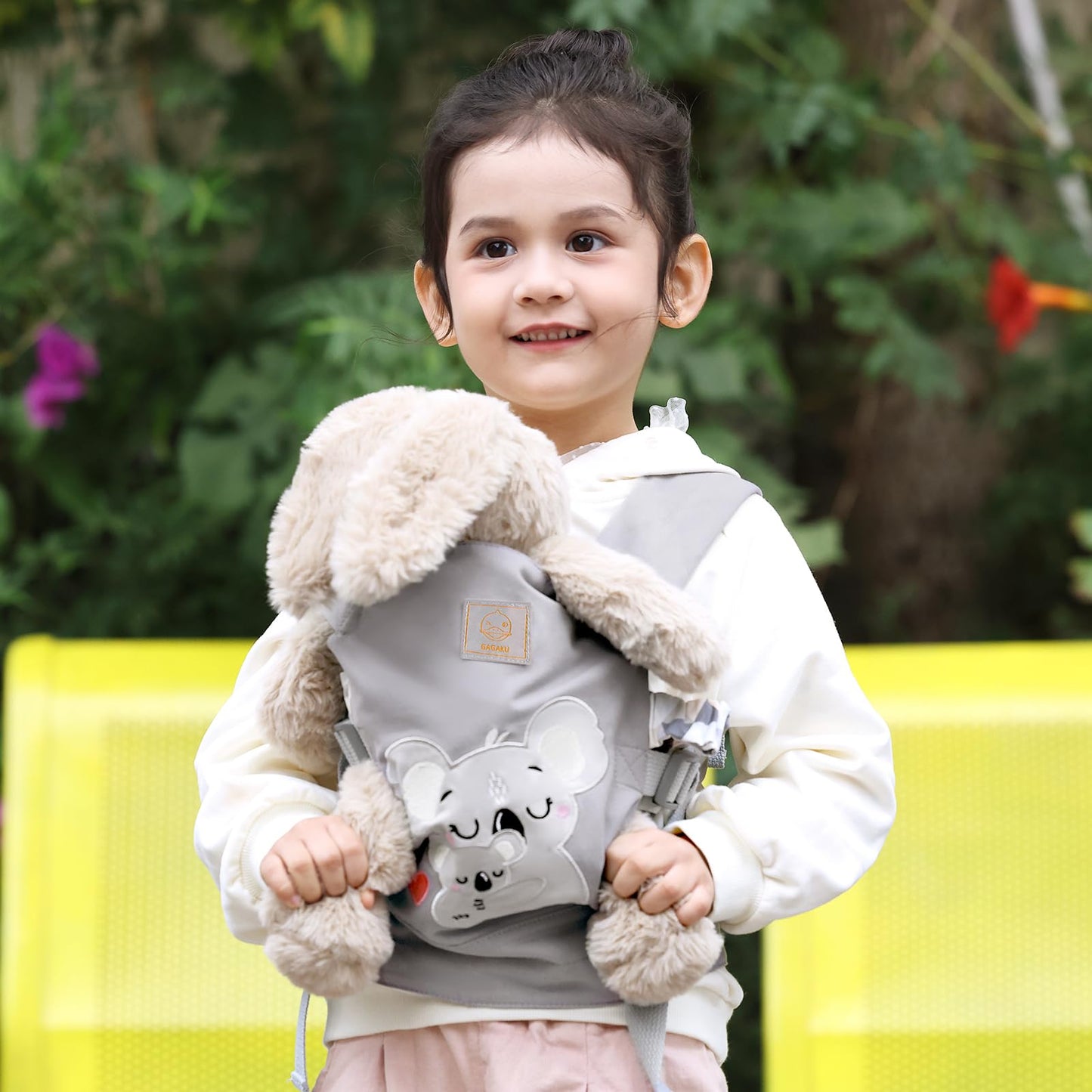 Gagaku Doll Carrier For Kids, Toy Baby Carrier For Toddlers, Reborn Baby Doll Carrier With Adjustable Straps, Boy Reborn Baby Doll Accessories - Gray - Embroidered Koala