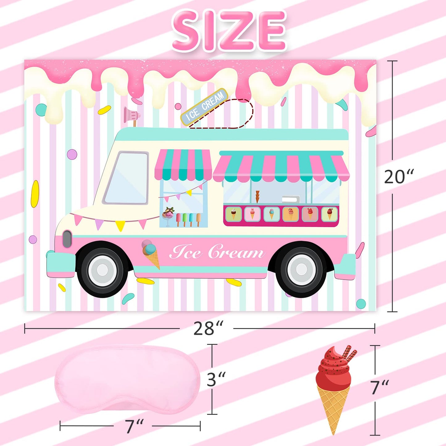 Joarhonal Pin The Ice Cream On The Ice Cream Truck Shop - Ice Cream Party Games For Kids Girls 20'' X 28'' Ice Cream Game Poster
