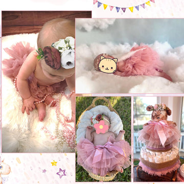 Newborn Photography Outfits Girl Soft Fluffy Baby Girls Tutu Skirt With Diaper Cover, Cute Pink Ruffle Tulle Newborn Tutu Dress
