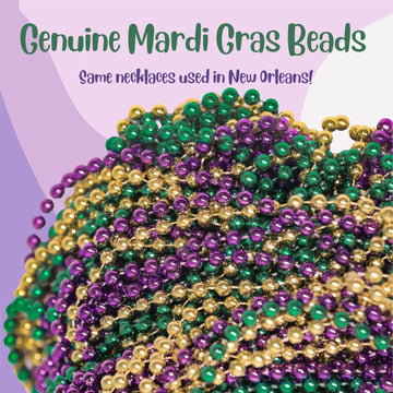 Mardi Gras Beads 33 inch 7mm, 12 Dozen, 144 Pieces, Purple Green and Gold Necklaces with Doubloon