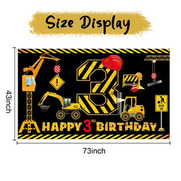 Construction 3rd Birthday Banner Decorations for Boys Kids, Dump Truck Construction Theme Three Birthday Party Supplies, Excavat