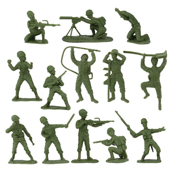 BMC Toys WW2 D-Day Plastic Army Men Set - 34 Soldier Figures, Medium Size, Od Green/Tan/Gray, Model BMC-40024