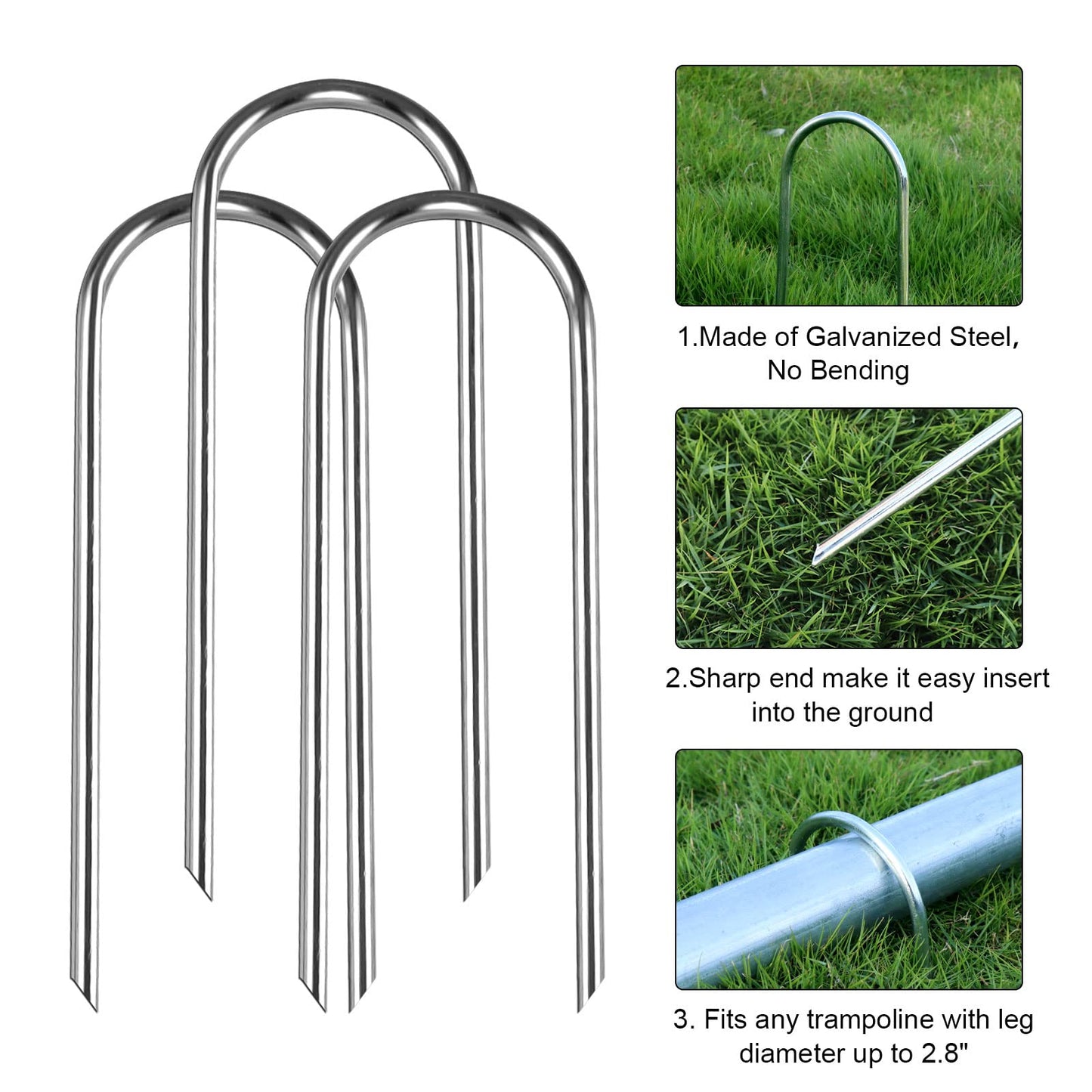 Trampolines Wind Stakes Heavy Duty U Type Sharp Ends Safety Ground Anchor Galvanized Steel For Soccer Goals, Camping Tents And H