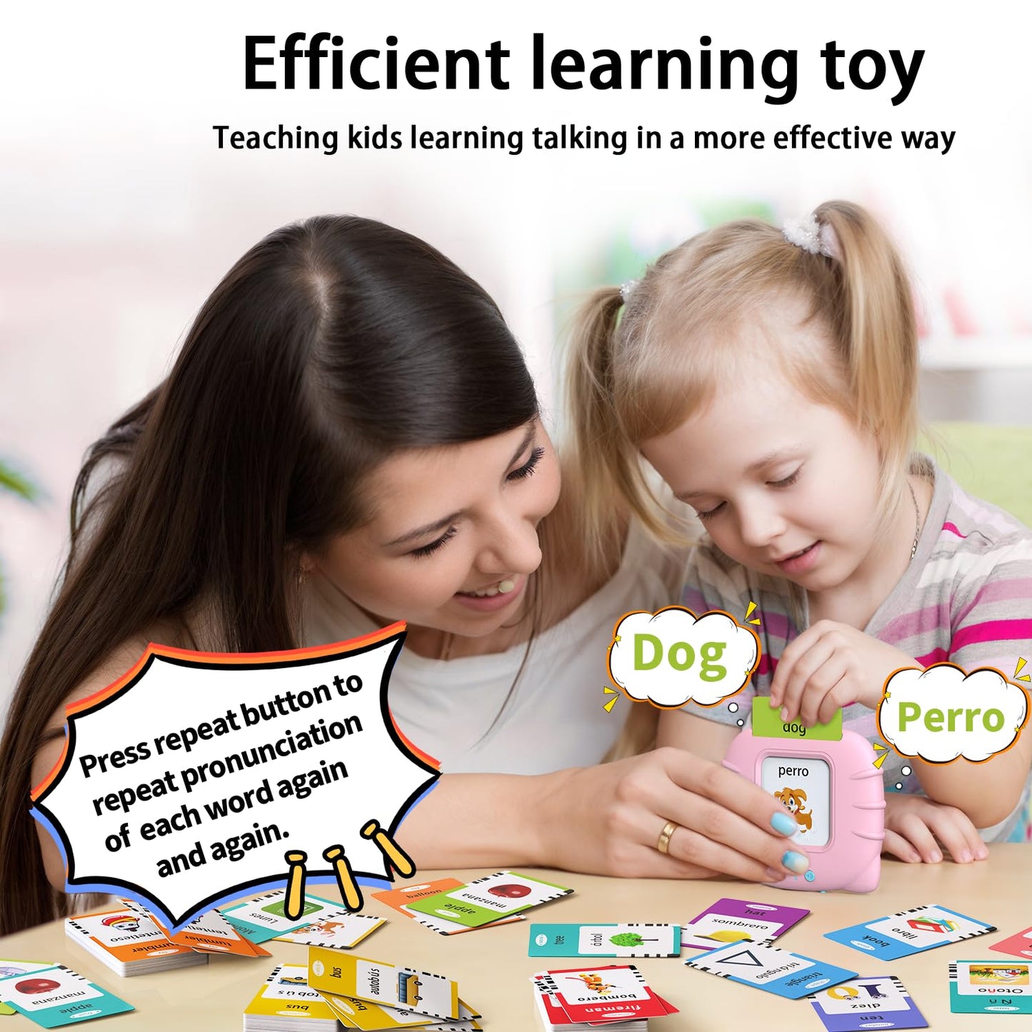 Kidzdo Spanish And English Audible Toys With Music, Bilingual Talking Flash Cards For Toddler/Beginning, Abc,Numbers,Colors,Shap