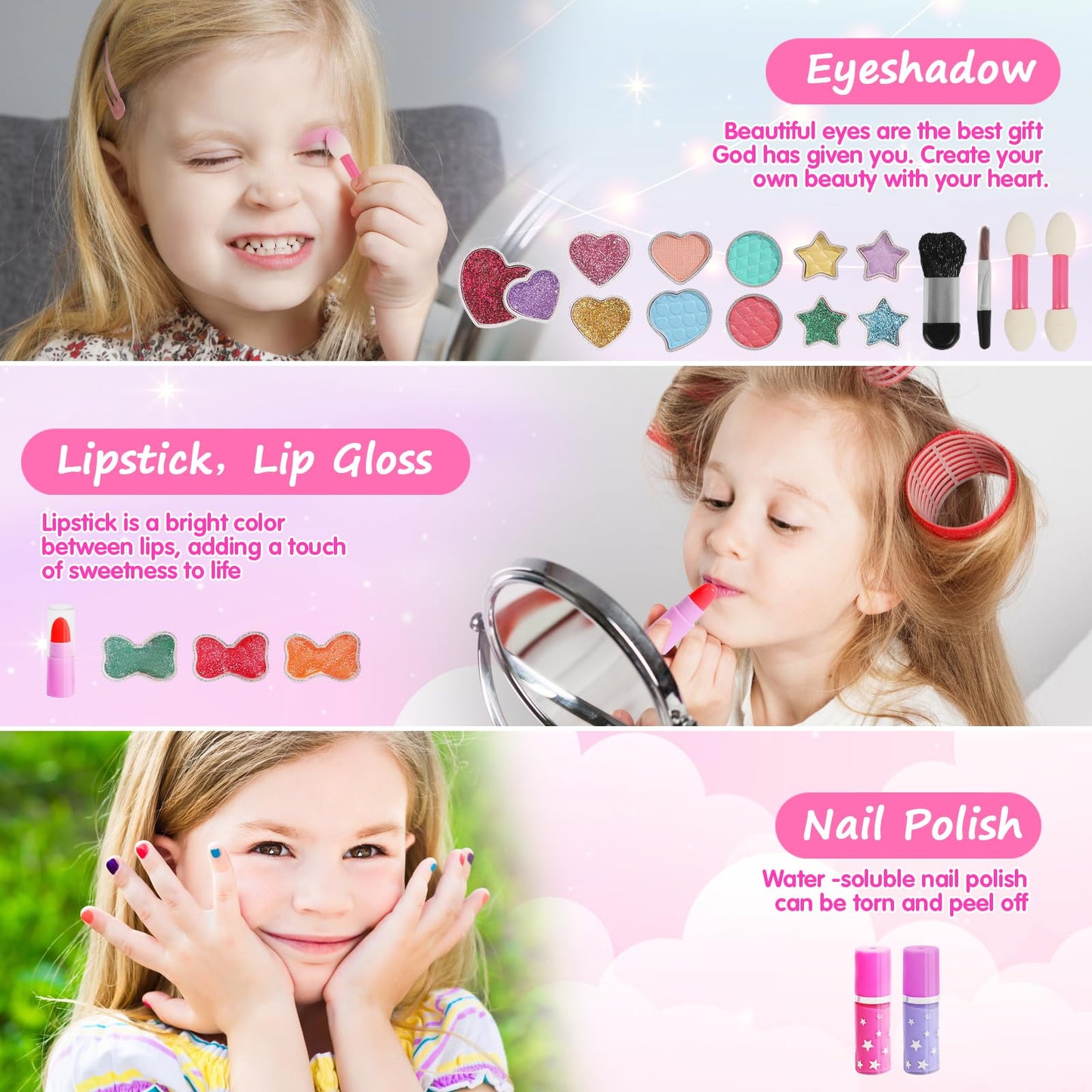 Topsolid Kids Makeup Kit for Girl, Real Washable Makeup for Kid with Mirror, Kids Makeup Sets for Girls 5-8, Princess Toys Cosme