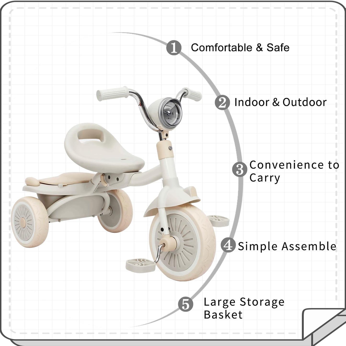 UBRAVOO Baby Tricycle, Foldable Toddler Trike with Pedals, Cool Lights, Durable Wheels and Comfortable Seat, Baby First Walker T