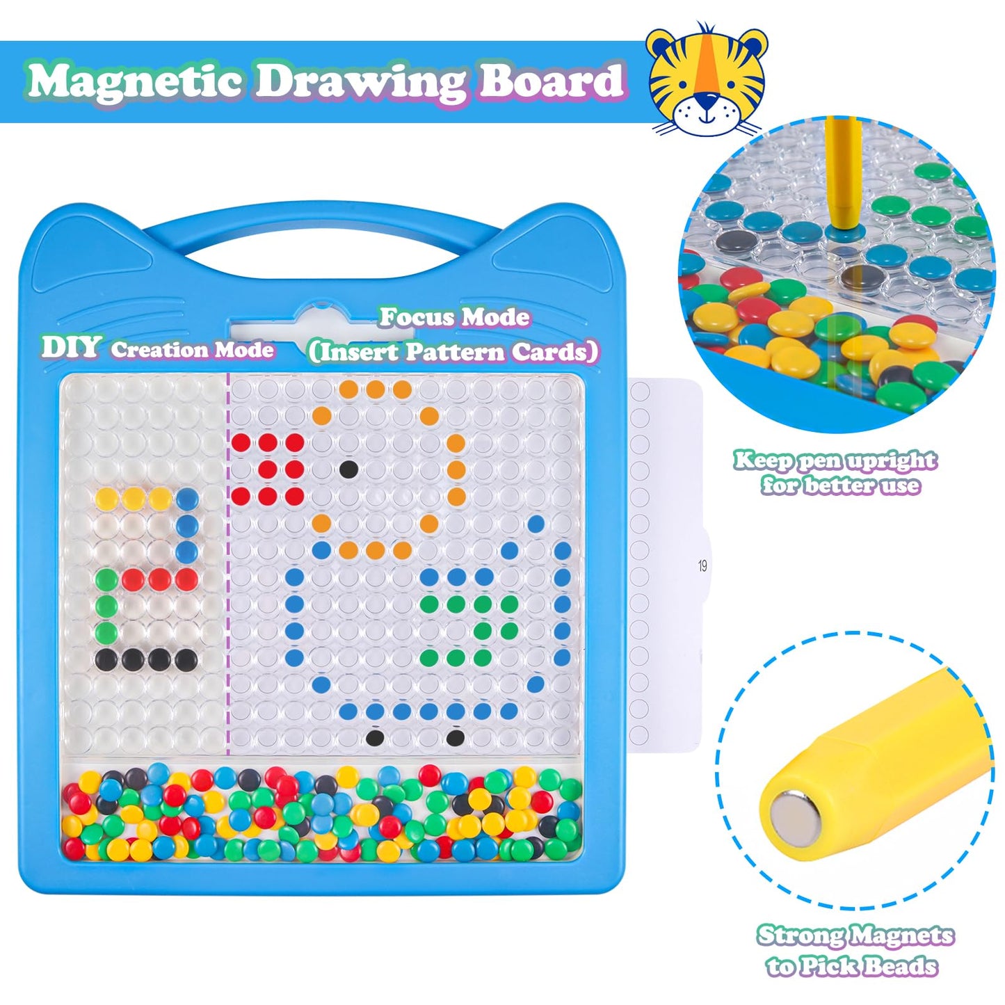 Extra Large Magnetic Drawing Board for Kids, Magnet Doodle Board with 2 Stylus Pen and Beads, Magnetic Dot Art Fine Motor Skills
