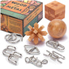 Lesong Brain Teasers Metal And Wooden Puzzles For Kids And Adults 9 Pack, Mind, Iq, And Logic Test And Handheld Disentanglement