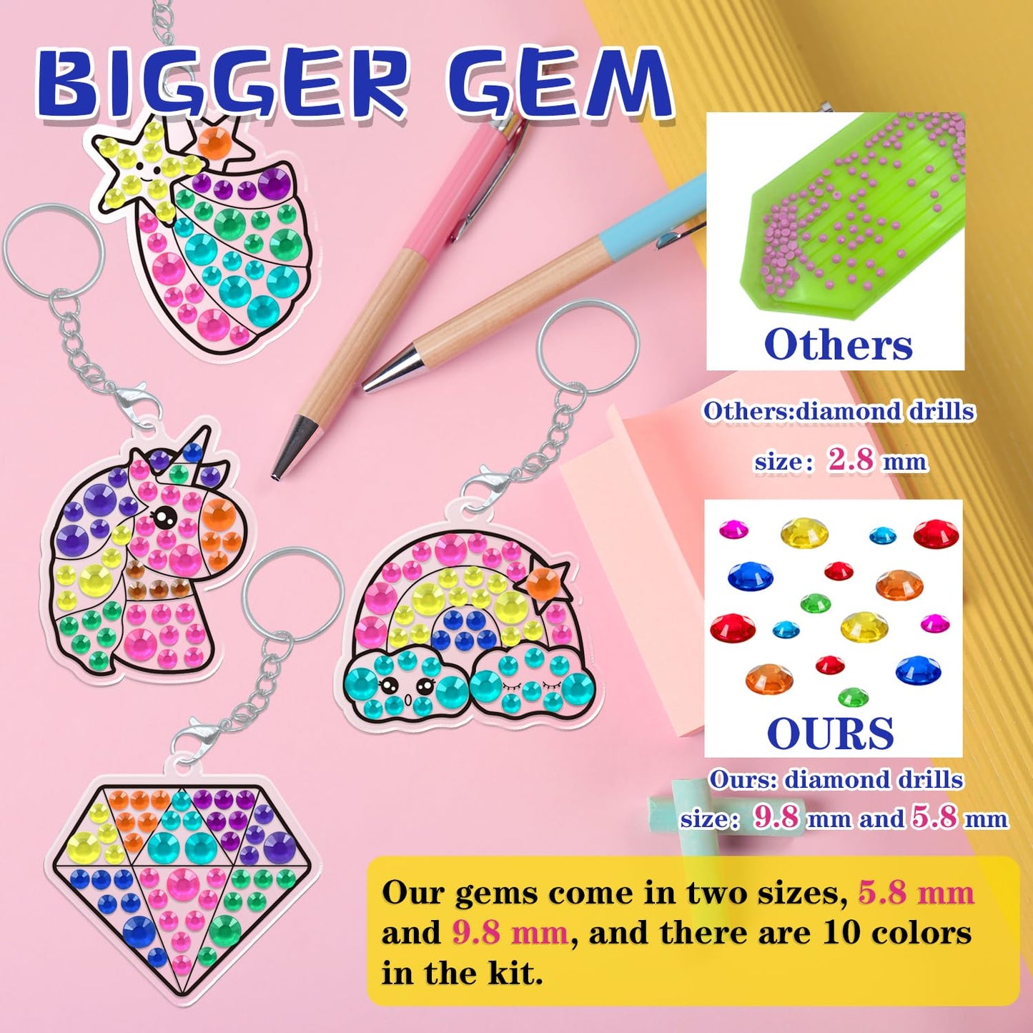 Wahfng Gem Art, Diamond Art Kids Painting Kit -Make Your Own Keychains & Suncatchers - Arts And Crafts For Girls And Boys Ages 6-12 - Best Gift Ideas For Age 4, 5, 6, 7, 8, 9, 10-12, 6-8(Magical)