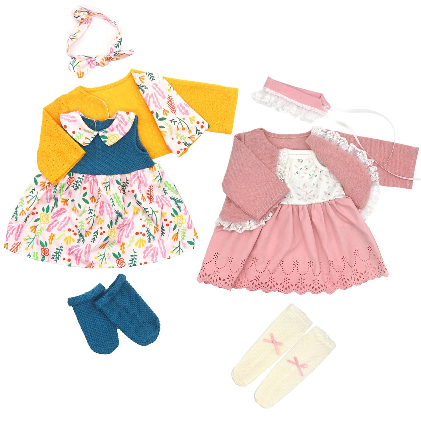 Otmoon 20 Inch Doll Clothes Outfits Doll Dress With Coat, Headband Socks 2-Packs For 20-22 Inch Doll (Not Include Doll)