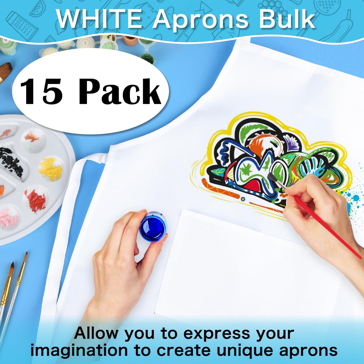 PLULON 15Pcs Kids Aprons with 2 Pockets Painting Aprons for Kids Aprons for Kids Bulk, Paint Apron Adjustable Children Chef Apro