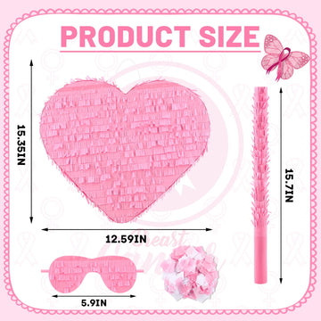 Deekin Pink Heart Shaped Piata Valentines Day Small Piata with Stick Blindfold for Girls Boys Love Birthday Baby Shower Wedding