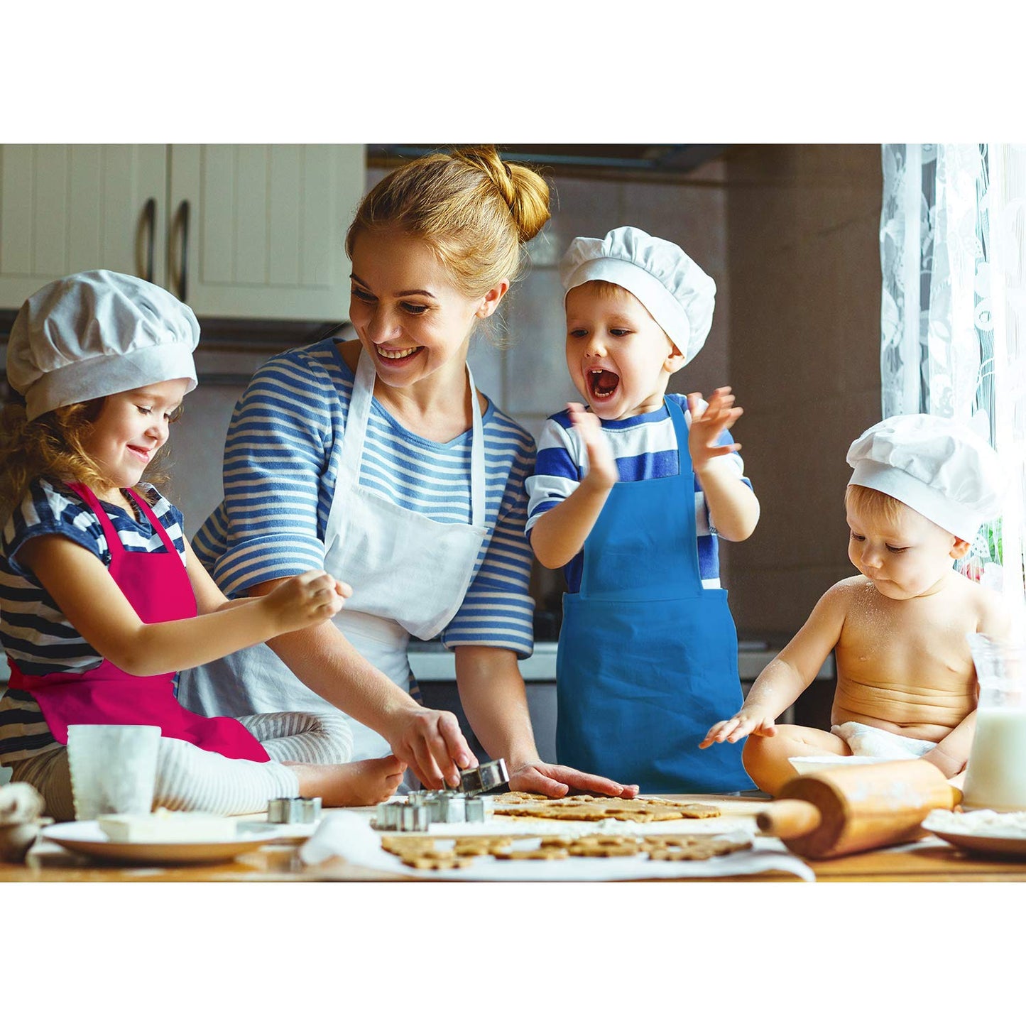 Yaomiao 4 Pieces Kids Apron With Pocket Children Adjustable Chef Apron For Cooking Baking Painting (Rose Red, Yellow, Blue, Purple,M For 7-13 Age)