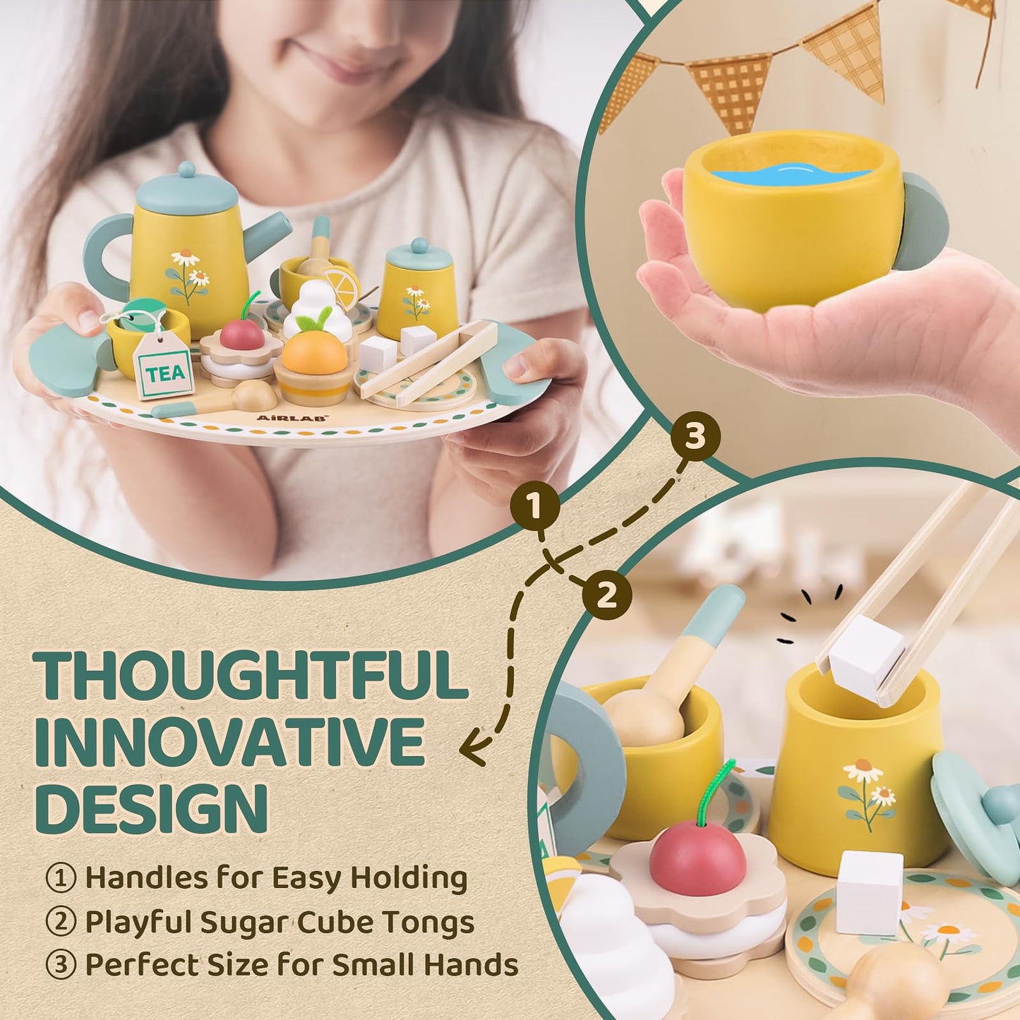 Tea Sets for Toddlers 3-5 Girl Birthday Gift 2 Year Old Princess Party Wooden Play Food Toy Sets for Kids Kitchen Accessories Ag