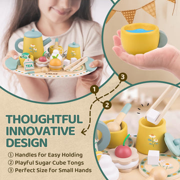 Tea Sets for Toddlers 3-5 Girl Birthday Gift 2 Year Old Princess Party Wooden Play Food Toy Sets for Kids Kitchen Accessories Ag