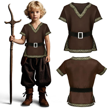 G.C Kids Renaissance Shirt Cloak Costume Belt Boys Medieval Costume Accessories Outfit Knight Hooded Cape Halloween Cosplay