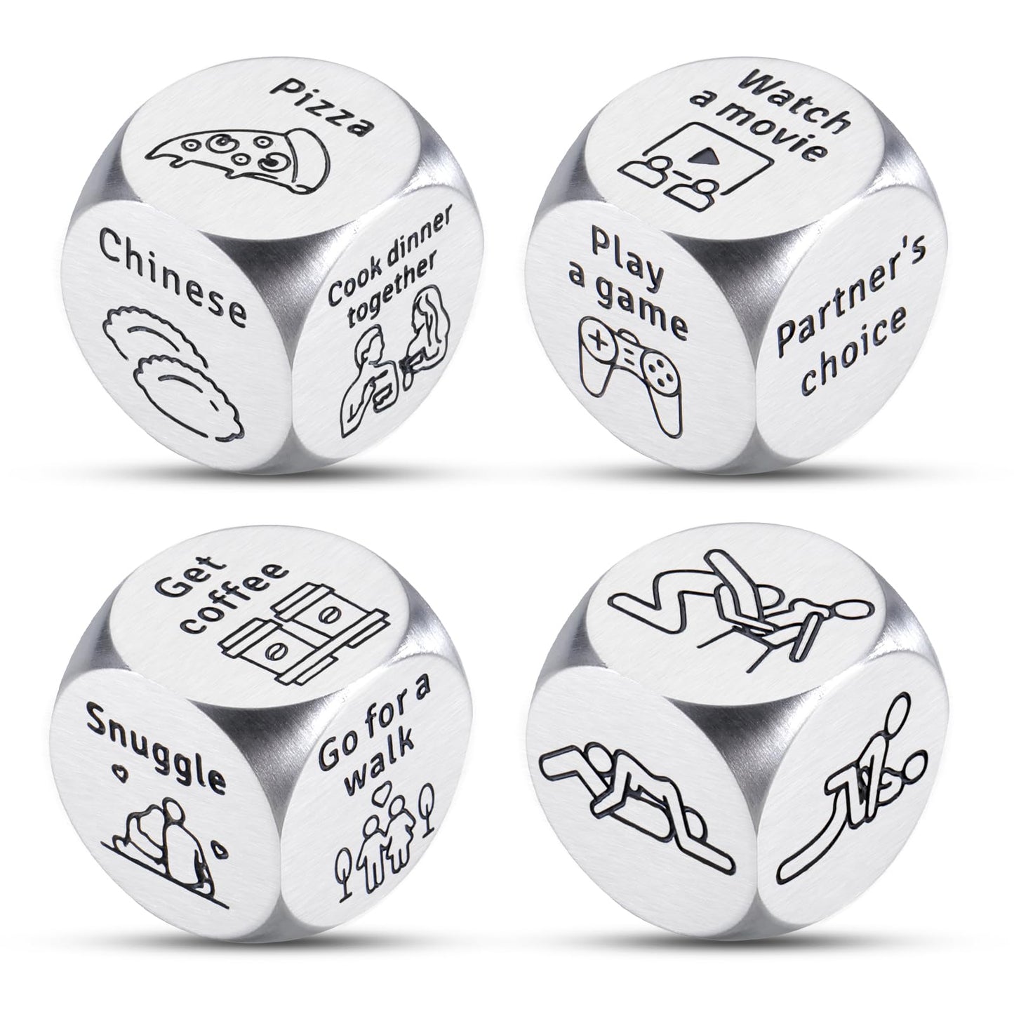 4PCS Date Night Dice Gifts for Boyfriend Girlfriend Valentines Day Gifts for Him Her 11th Anniversary Steel Gifts for Women Men