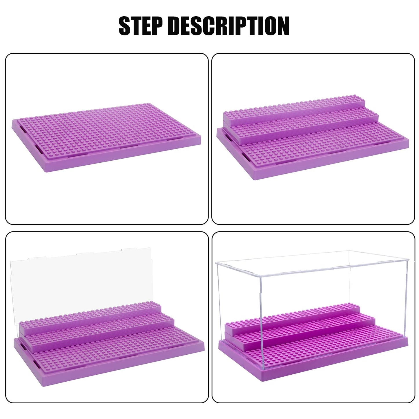 Minifigure Display Case For Action Figures Blocks, Dustproof Acrylic Display Box Storage With 3 Movable Steps For Collection Models Minifigures, Bricks Blocks Toys