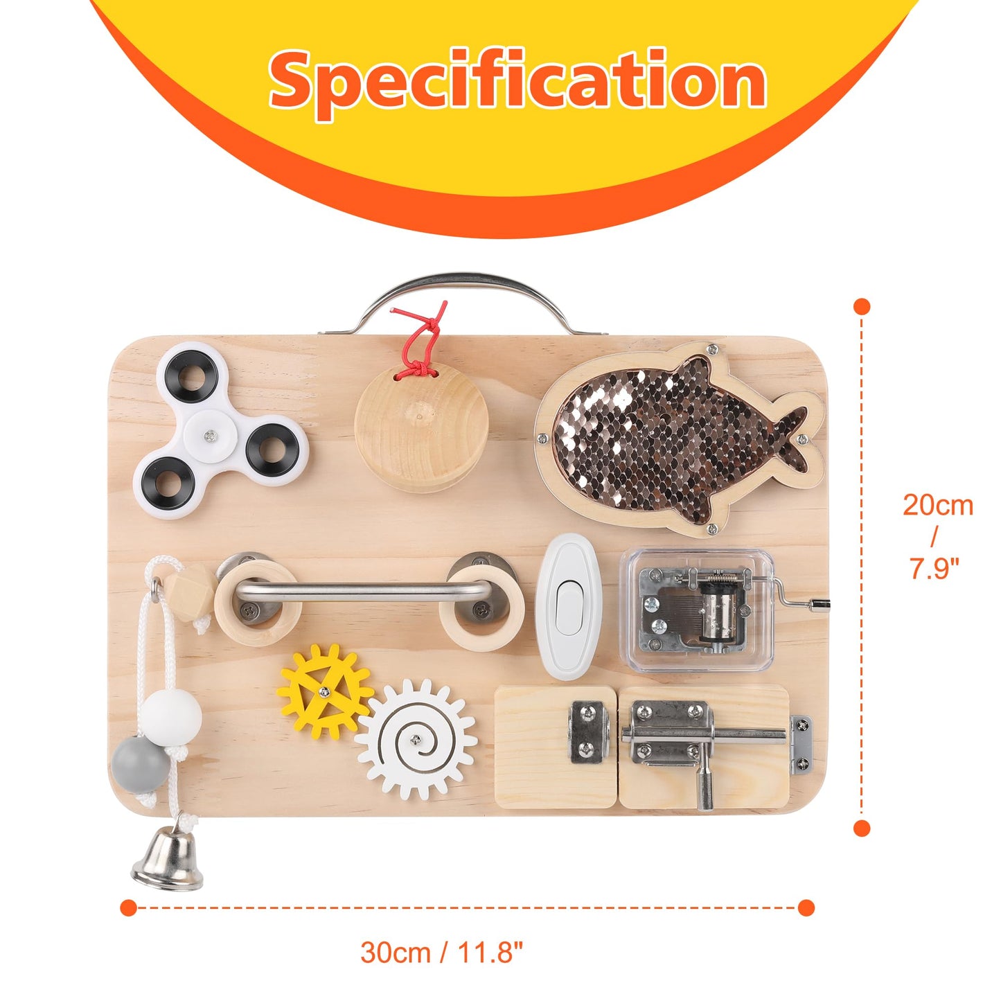 Pithfor Wooden Busy Board For Toddlers, Montessori Sensory Toys For 1 2 3 4 Year Old, Autism Sensory Toys For Kids Boys Girls, F