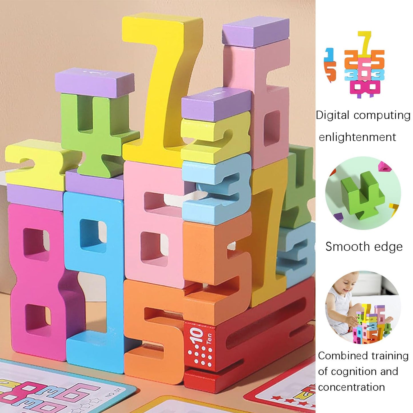 Bovvsky Wooden Number Building Blocks, Montessori-Inspired Wooden Number Building Blocks, Math Learning Toys For Kids Digital Ed