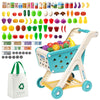 Jovow 98Pcs Kids Shopping Cart Trolley Play Set With Pretend Food And Accessories,Perfect For Ages 3+ Pretend Play And Role-Play