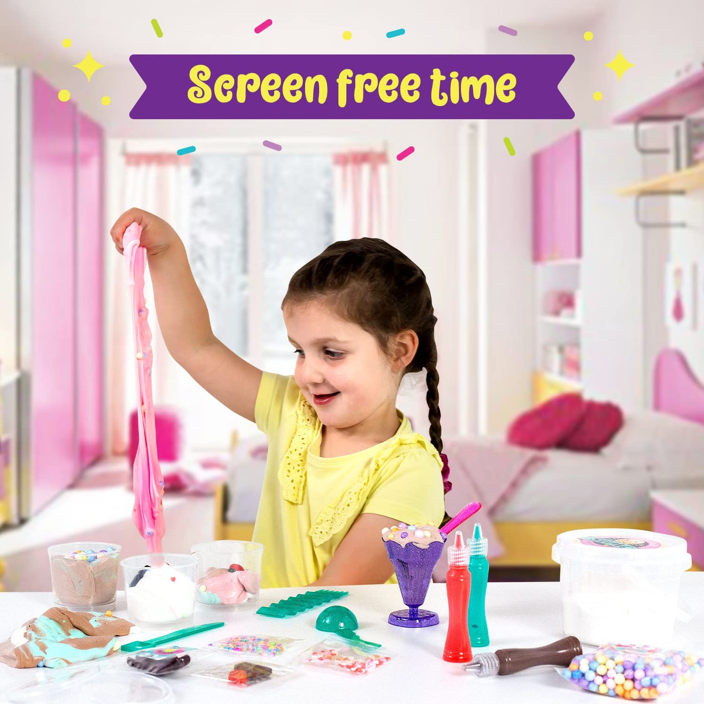 Original Stationery Ice Cream Slime Kit Playshop To Make Fun Pink & Sweet Slime Ice Cream/ Waffle Toys, Great Gift Idea
