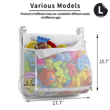 Tenrai Clever Zippered Mesh Bath Toy Organizer, Multiple Ways To Hang, Extra Large Opening Bathroom Toy Holder, Large Capacity Multi Use Bathtub Toy Storage Bag(1 Large, White)