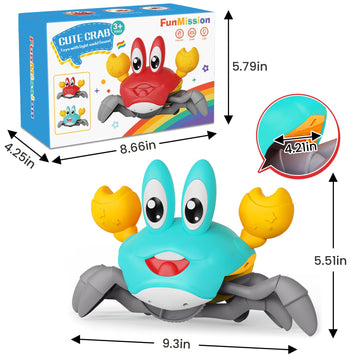 Funmission Crawling Crab Baby Toy, Infant Tummy Time Toys For 3-6 Year Olds With Music And Led Light, Sensory Toys For Babies To