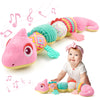 Awotoy Baby Toys 0-6-12 Months, Musical Stuffed Animal Activity Soft Toys With Multi-Sensory Crinkle,Rattles And Textures,Infant Baby Girl Toys Gifts For Newborn Tummy Time,Dinosaur,Pink
