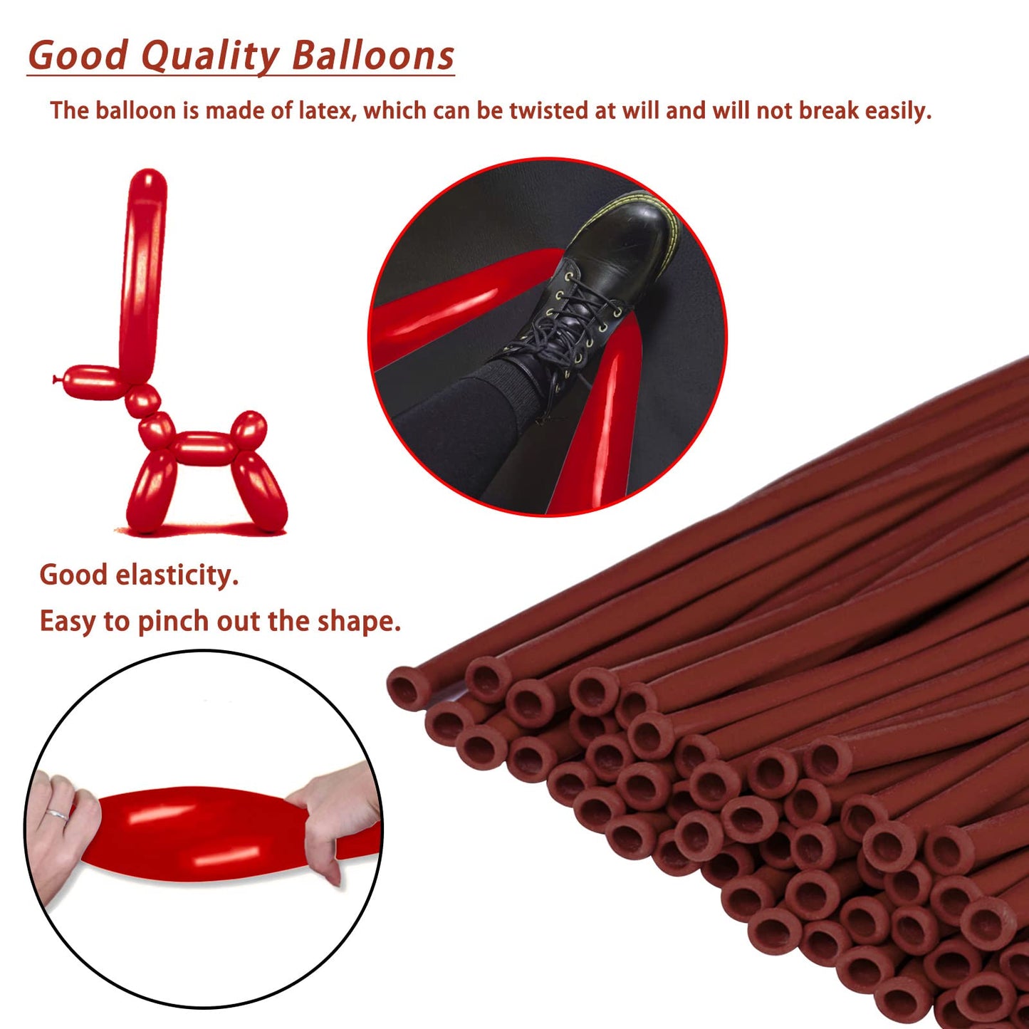 260 Long Balloons 100 Pack Coffee Brown Twisting Animal Balloons Thickening Latex Modeling Long Magic Balloons For Animal Model