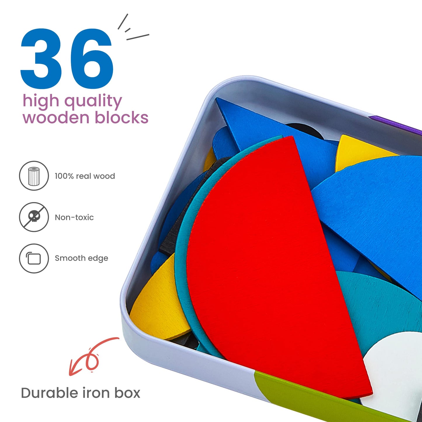 Likee Open Ended Wooden Shape Puzzles (36 Blocks&60 Cards) For Toddlers 3+ Years Old, Montessori Development Toys Preschool Education Activity Travel Toy Board Games For Kids 4-8 Yrs