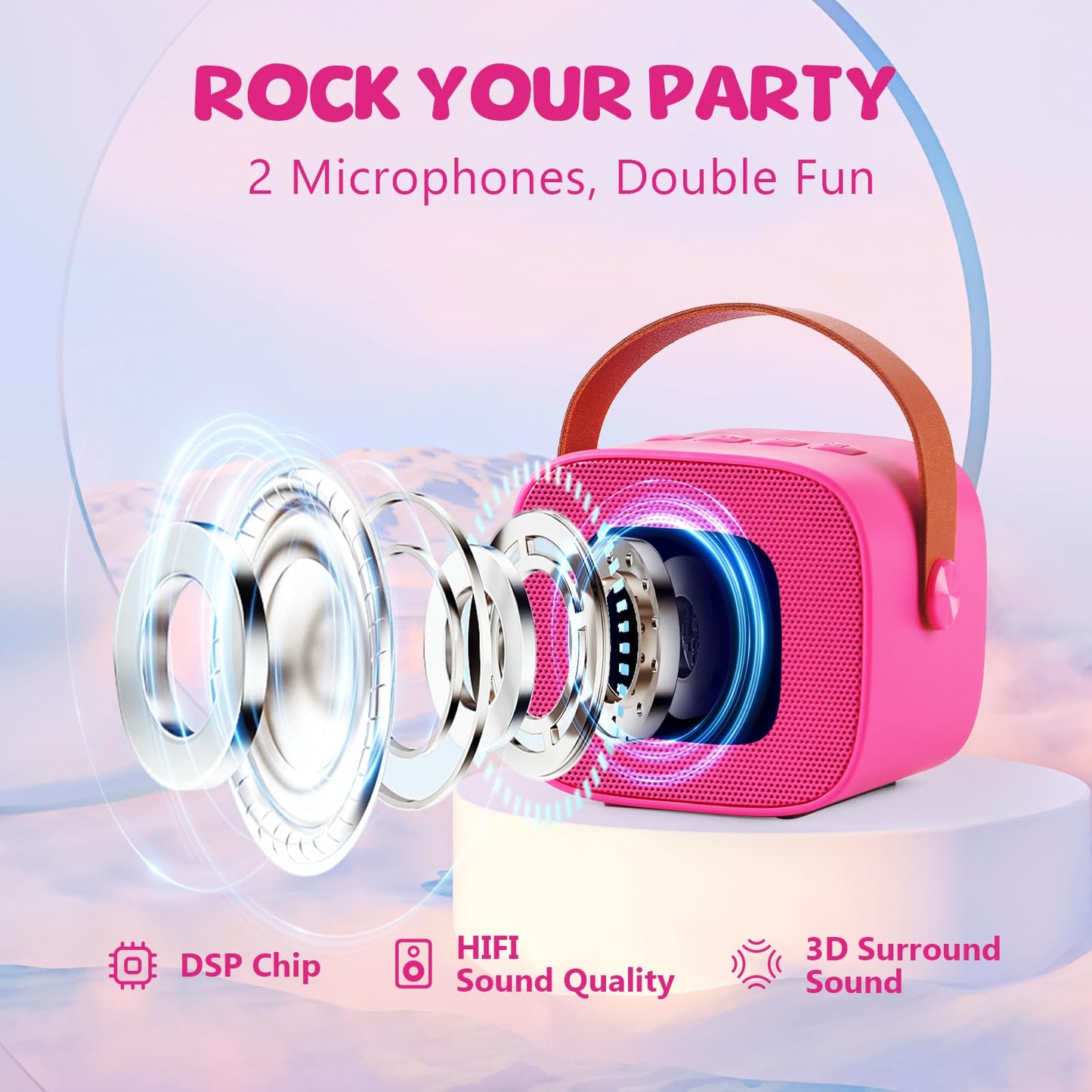 Yll Karaoke Machine For Kids Toys, Portable Bluetooth Speaker With 2 Wireless Microphones, Birthday Gifts For Girls 4, 5, 6, 7,