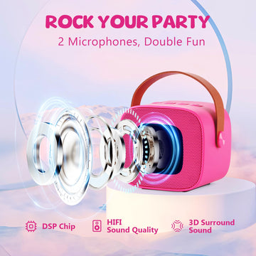 Yll Karaoke Machine For Kids Toys, Portable Bluetooth Speaker With 2 Wireless Microphones, Birthday Gifts For Girls 4, 5, 6, 7,