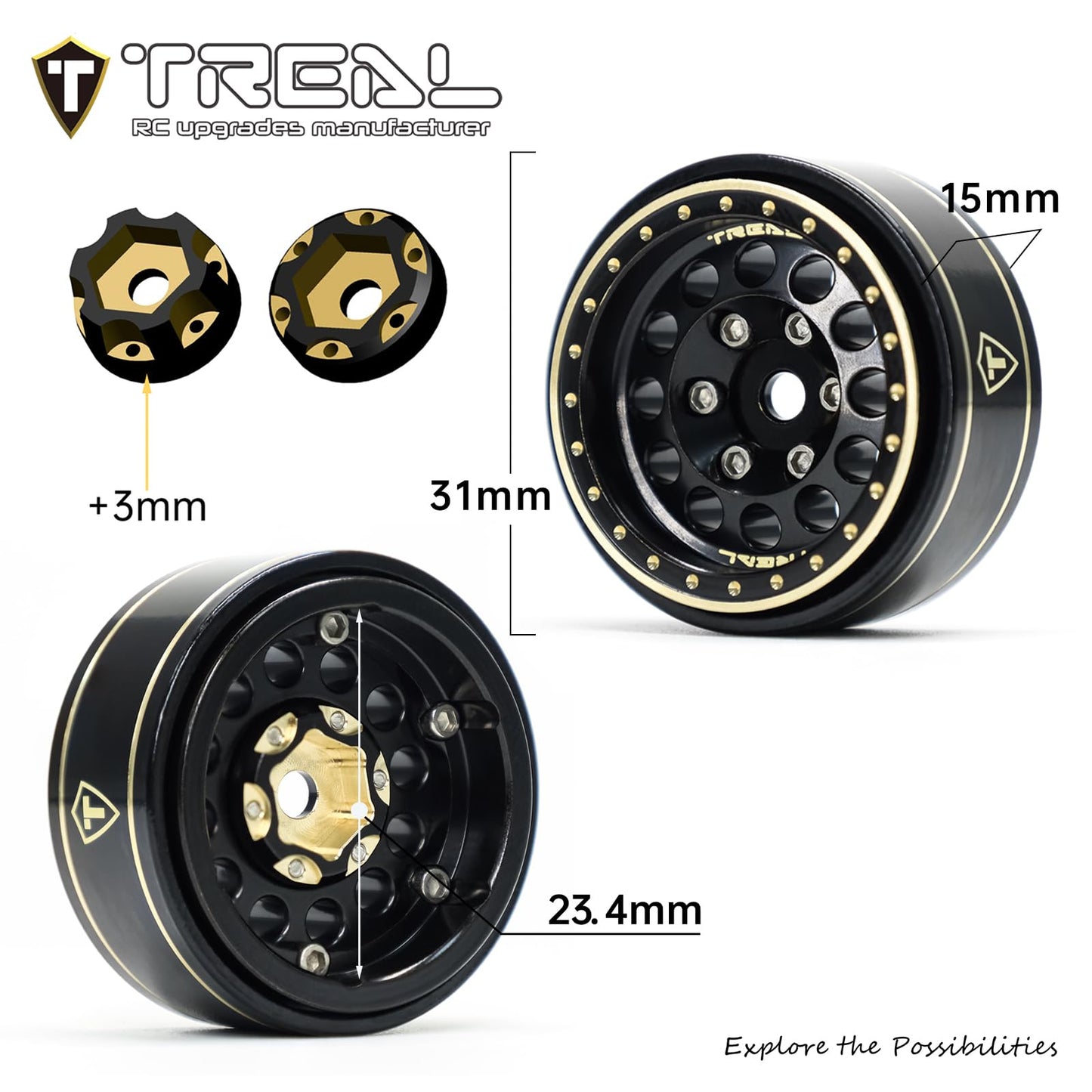 TREAL 1.0 Beadlock Wheels Brass Vintage Wheel Rims Heavy Weight Upgrades 4pcs for SCX24 FCX24 TRX4M 1/24 1/18 RC Crawler, 47g/pc
