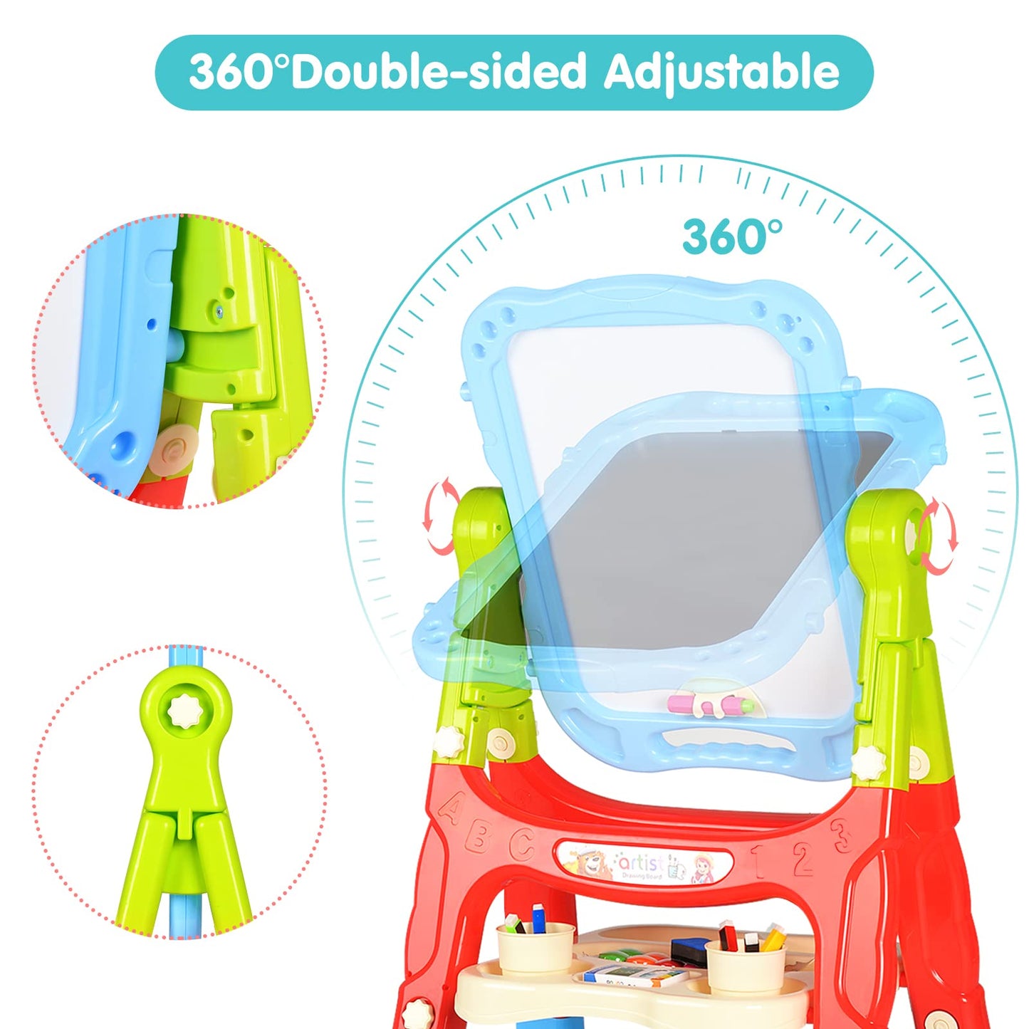 Amagoing Easel For Kids, Adjustable Standing Art Easel For Toddler, Double Magnetic Drawing Board With Painting Accessories, Gif