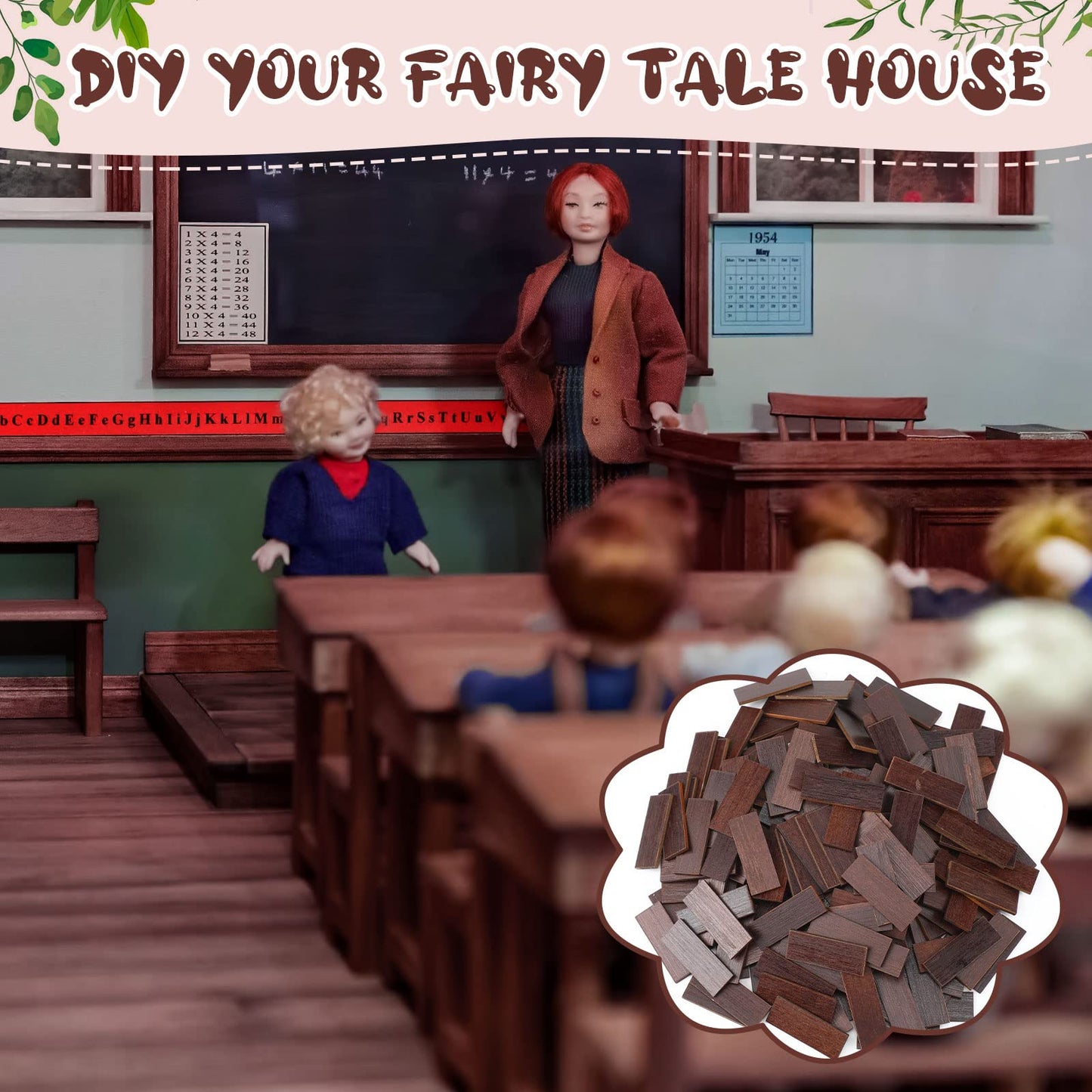 Sintuff 200 Pcs Brown Miniature Dollhouse Flooring Mini DIY Wooden Dollhouse Floor Boards 1:12 Scale Doll House Accessories for Model Decor