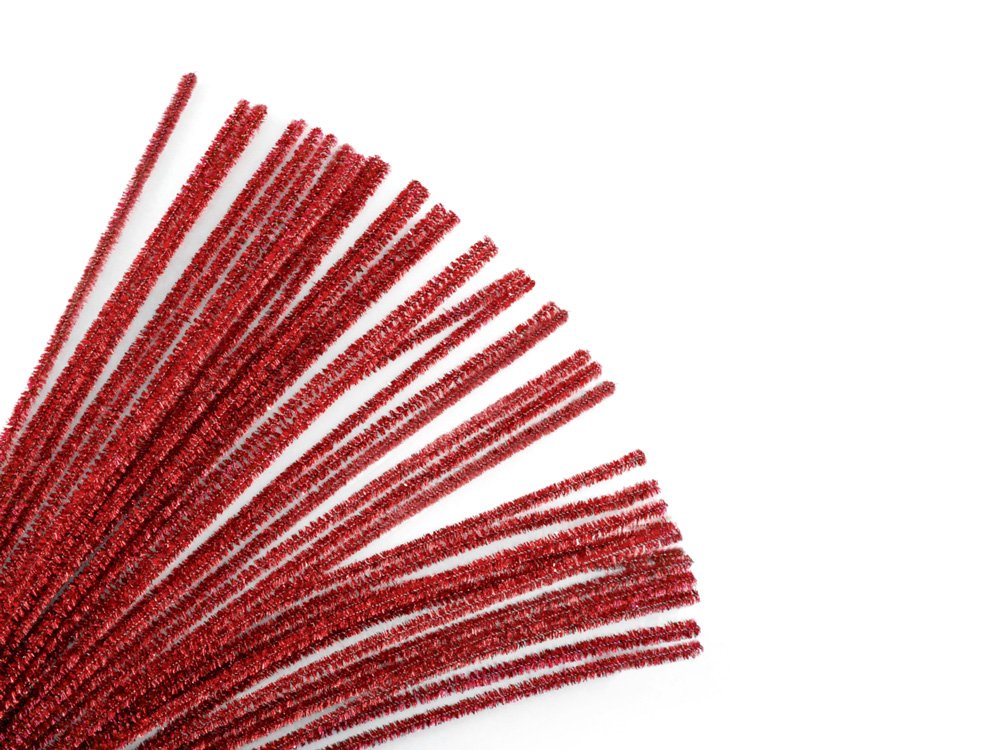 Krafty Kids GC025J 35 Piece Tinsel Chenille Stems Glitter Pipe Cleaners, 6mm by 12, Ruby Red