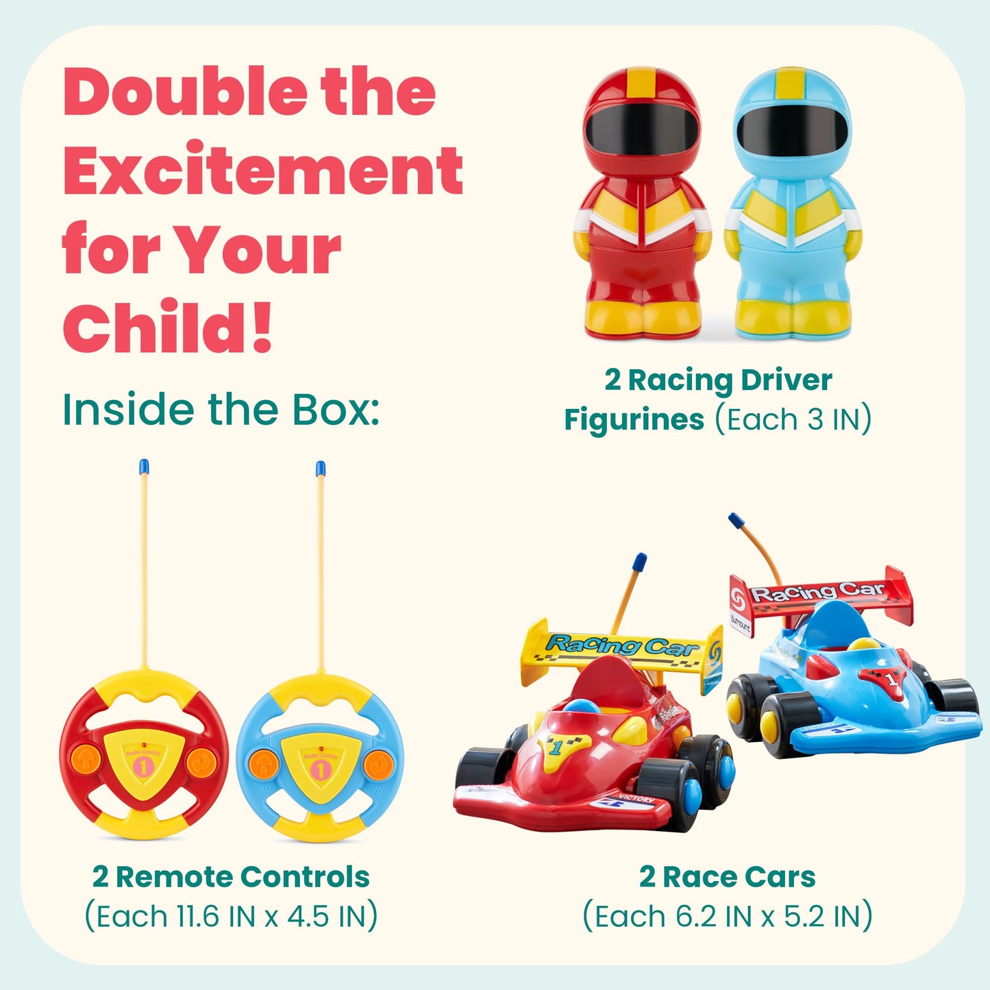 OMBU 2pk Remote Control Car for Kids - Toddler Toys 3-4, Remote Control Car for Toddlers 1-3 with Music and LED Lights, Toddler