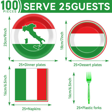 100 Pcs Italian Flag Plates And Napkins Party Supplies Italy Flag Party Tableware Set Italian Flag Red White And Green Party Dec