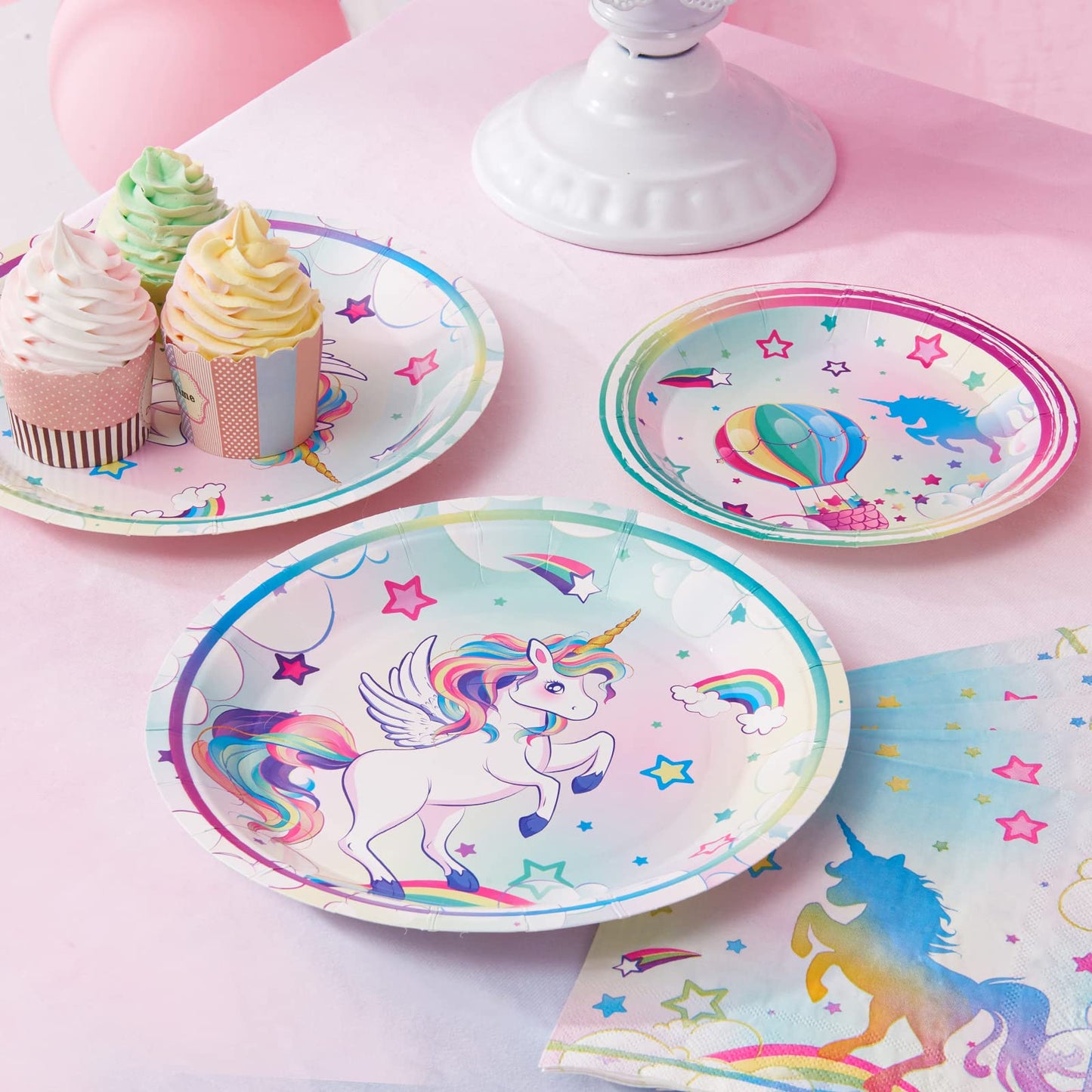 Wernnsai Unicorn Party Plates And Napkins - Rainbow Unicorn Party Supplies For Girls Disposable Dinner Dessert Plates Napkins Tableware Set Serves 16 Guests 48 Pcs