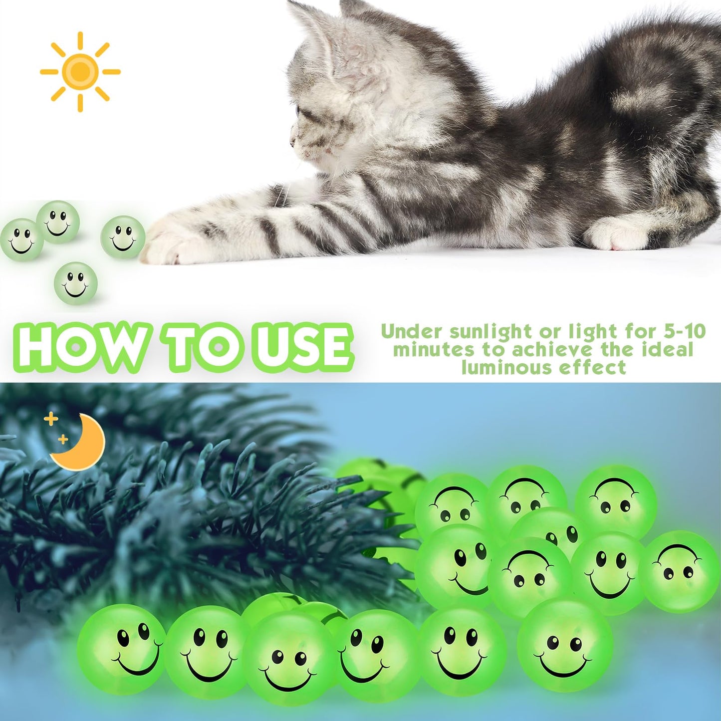 Kasyat 24 Pcs Glow in The Dark Smile Face Bouncing Balls, Mini High Bounce Bouncy Balls for Teens, Glowing Halloween Birthday Pa