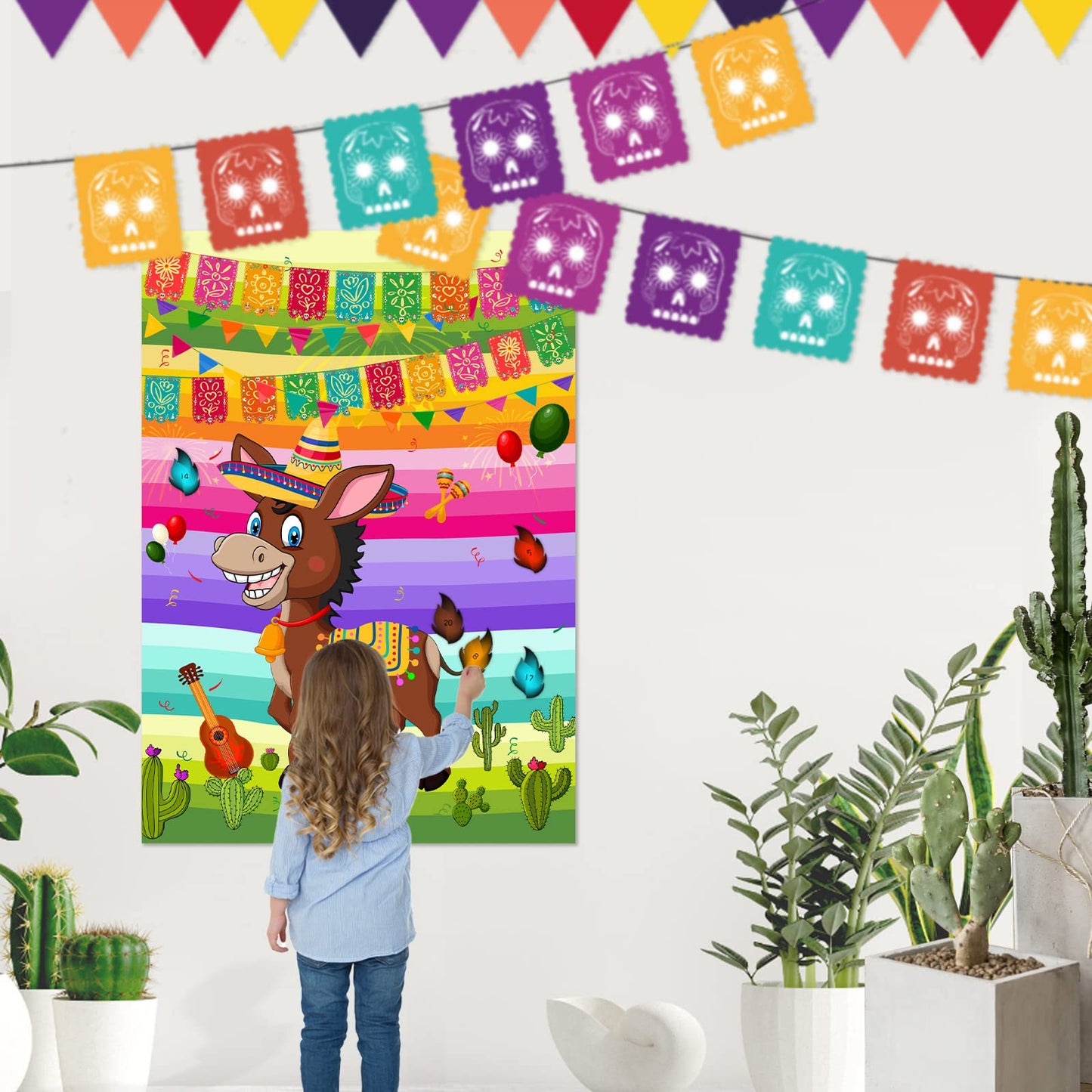Astaron Pin The Tail On The Donkey Mexican Donkey Game With 24Pcs Tail Stickers For Cinco De Mayo Party, Mexican Party Fiesta Themed Party, Kids Birthday Supplies