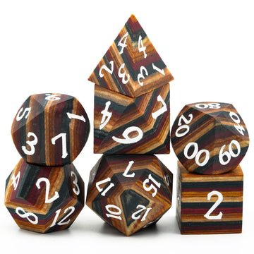 HDdais DND Dice Set 7PCS Wood Polyhedral Dice Set D&D with Metal Box for RPG Dungeons and Dragons Role Playing Tabletop Games (Y