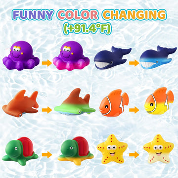 Color Changing No Hole Bath Toys For Kids Toddlers, Color Change Bath Toys For Kids Ages 4-8, Ocean Animal Toys With Drying Bag,