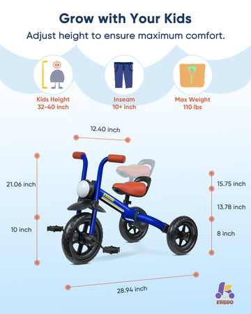 KRIDDO 2-in-1 Kids Balance Bike & Tricycle, Medium, Carbon Steel, Blue, for Ages 2-5 with Detachable Pedals & Soft Grip