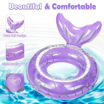 Heysplash Mermaid Pool Float, 2 Pack Mermaid Tail Shaped Pool Swimming Float Tube Ring Floatie, Summer Water Fun Beach Party Swi