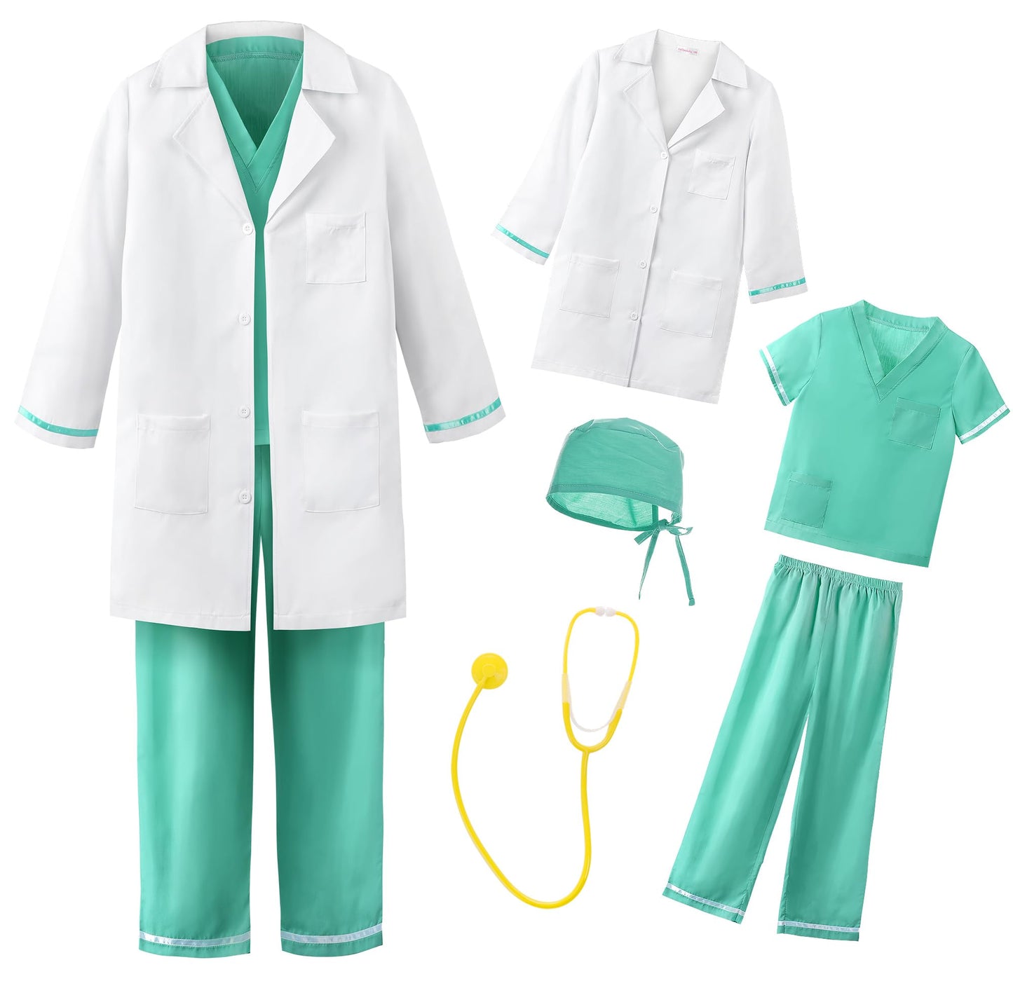 Reliparty Kids Doctor Costume Set With Cap And Accessories 5 Piece Set, Green,150