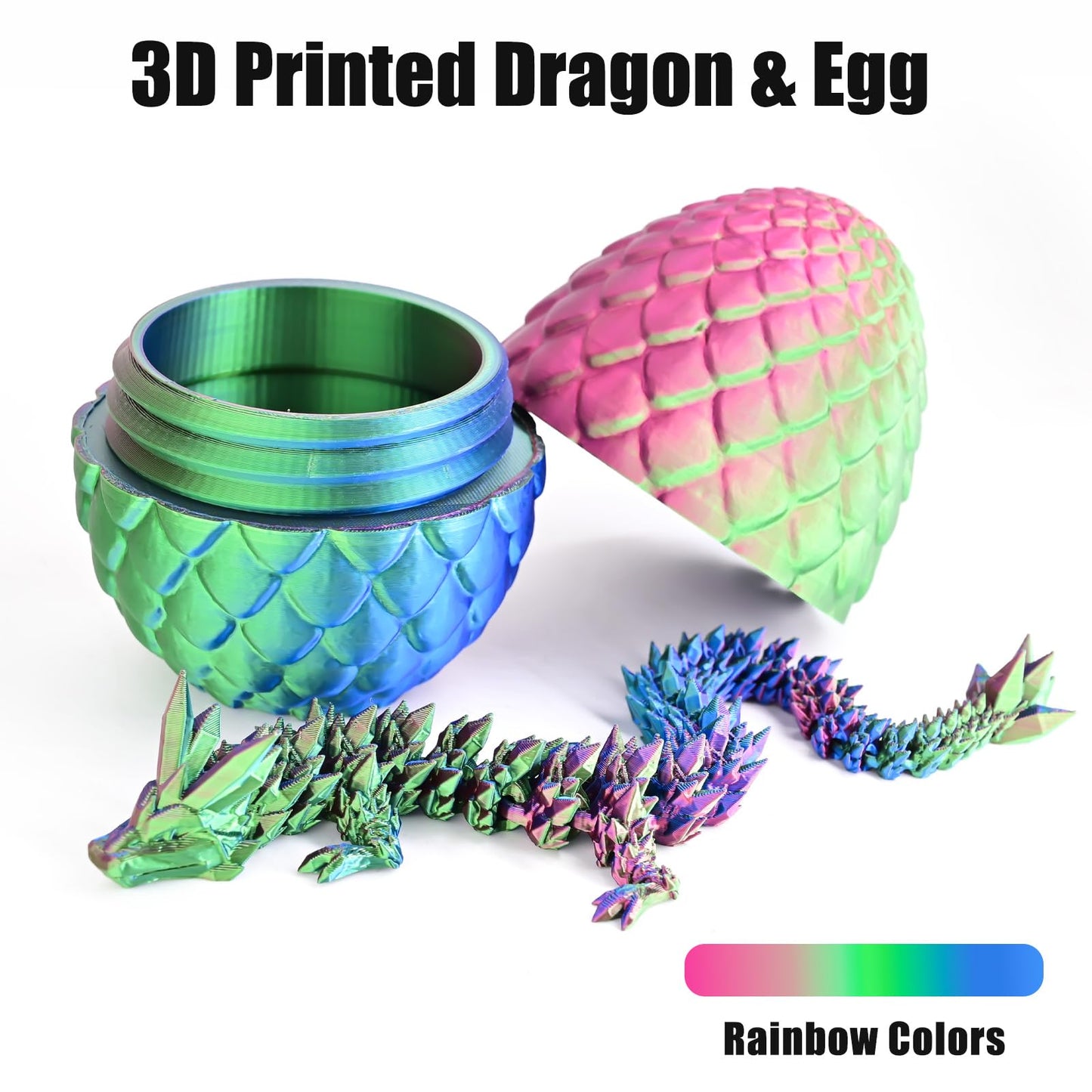 Locyfens 3D Printed Dragon Eggs With Dragon Inside, Rainbow Articulated 3D Dragon Toys With 3D Dragon Eggs, Crystal Dragon Red B