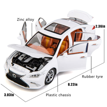 WAKAKAC 1/24 Diecast Lexus ES300 Toy Car - White, Alloy, Light & Sound, Openable Doors, Model 1901-14, Perfect Gift for Kids